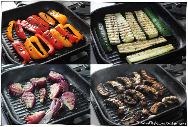 素食烤蔬菜吉罗斯!简单的希腊风格晚餐食谱。刚腌制蔬菜,烤架,组装三明治味道。无乳制品,素食。#itdoesnttttaStelikechicken